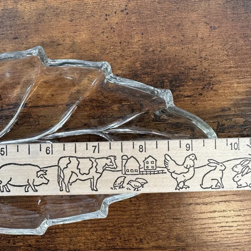 Vintage Clear Glass Leaf Shaped Relish Tray‎ Nut Trinket Dish 9.75